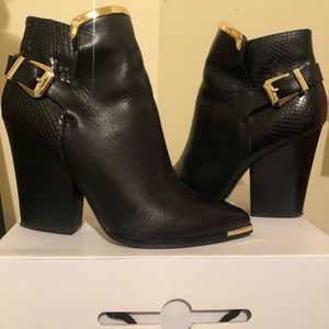 Black leather ankle booties